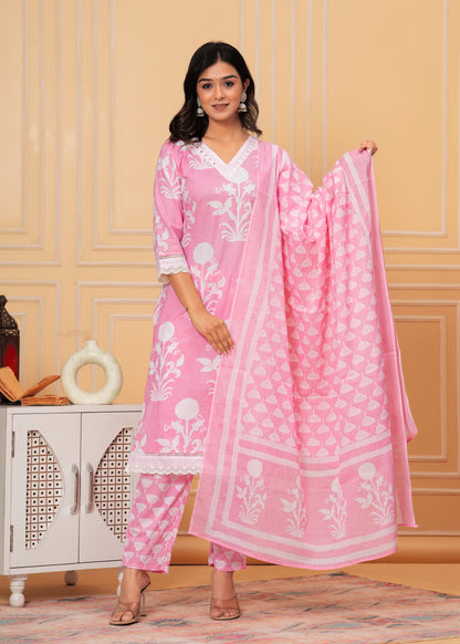 BREEZY PINK COTTON STRAIGHT KURTA SET