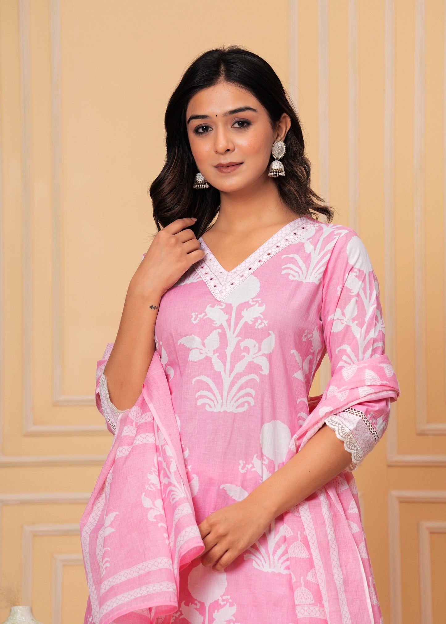 BREEZY PINK COTTON STRAIGHT KURTA SET