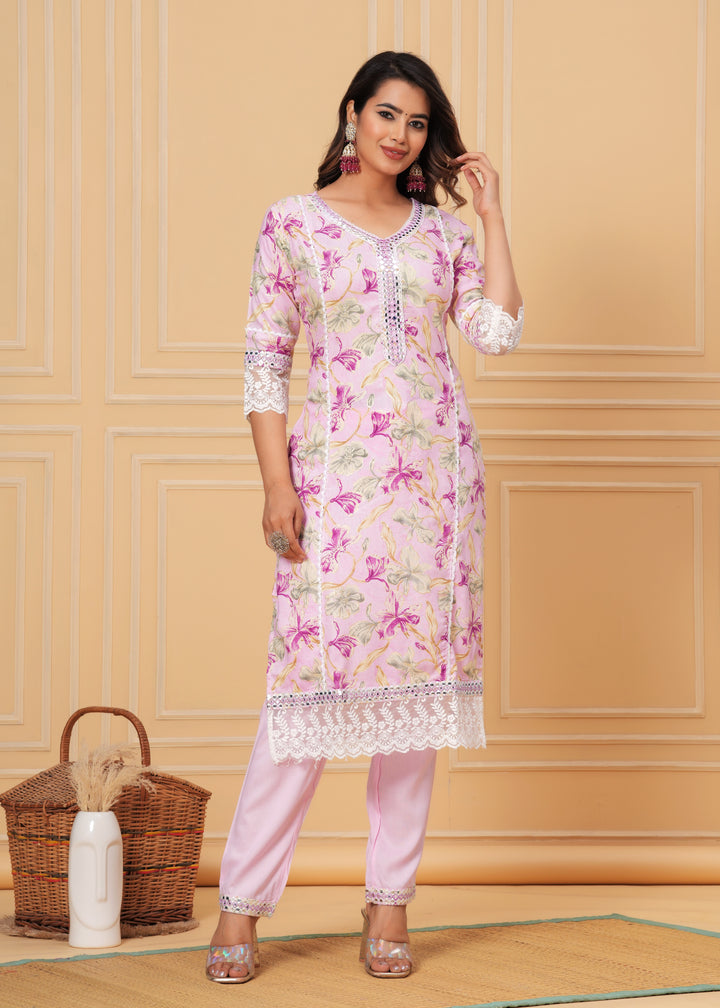 LACE LOVE REYON STRAIGHT KURTA SET