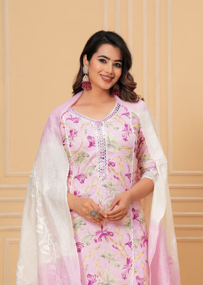 LACE LOVE REYON STRAIGHT KURTA SET