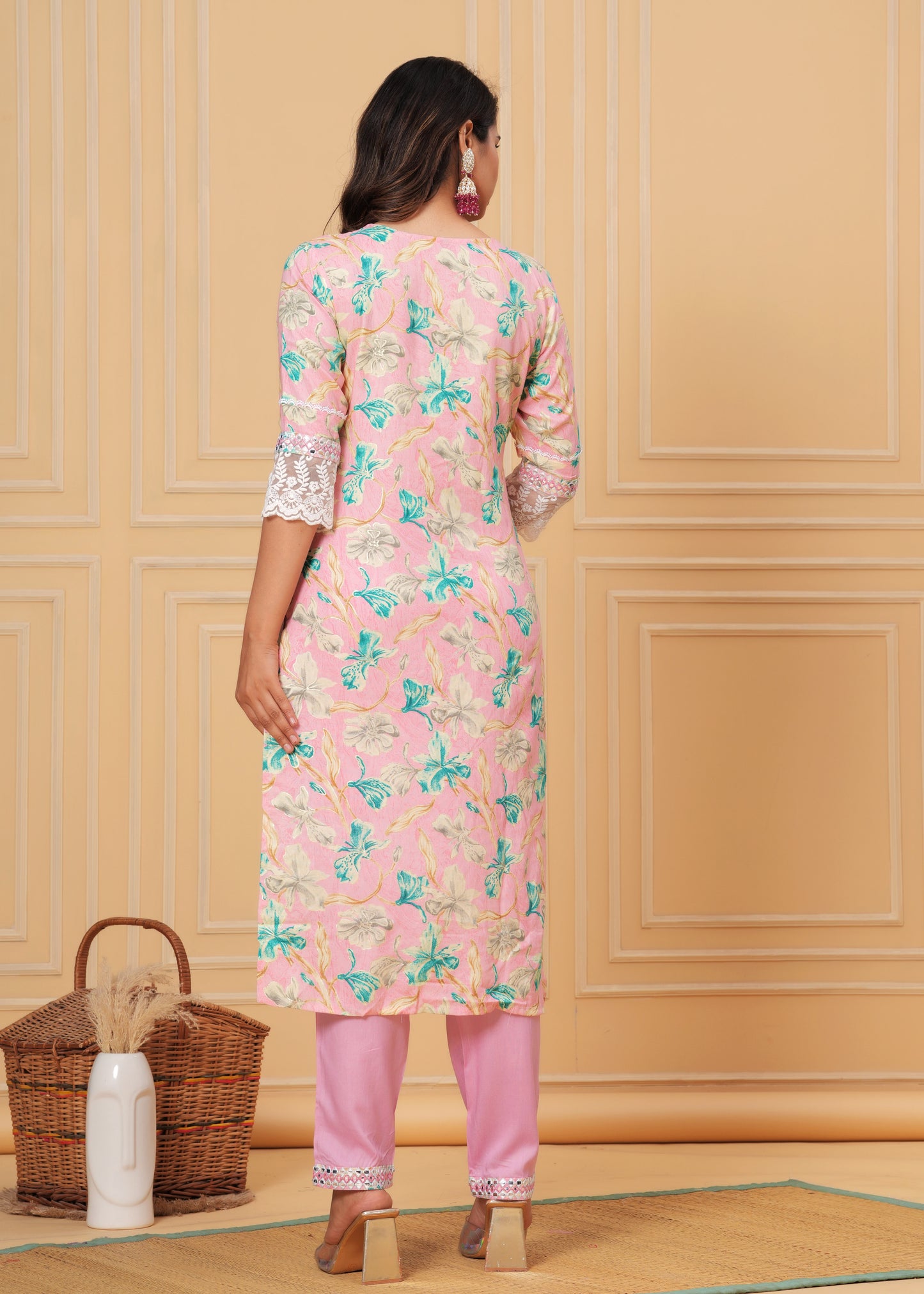 LACE LOVE REYON STRAIGHT KURTA SET