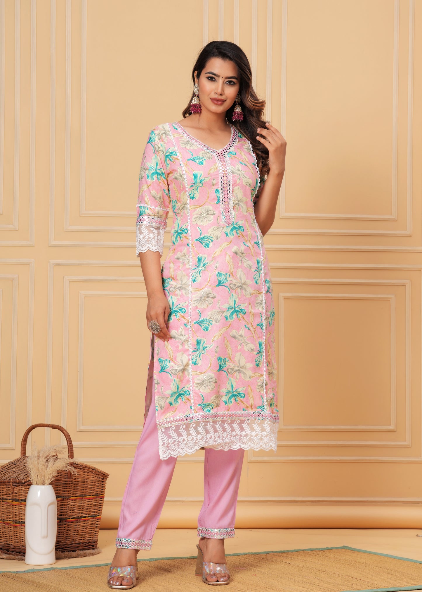 LACE LOVE REYON STRAIGHT KURTA SET