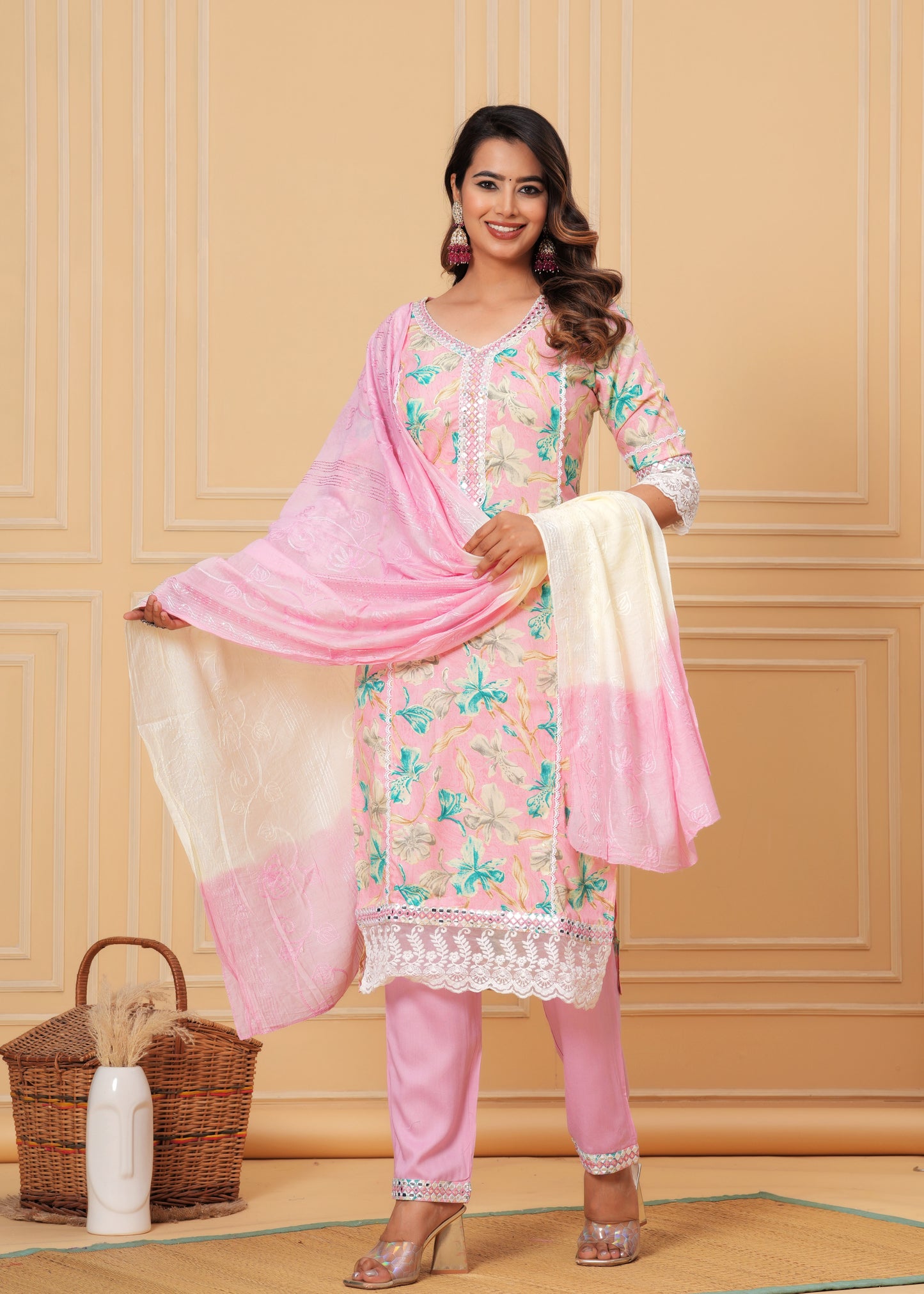 LACE LOVE REYON STRAIGHT KURTA SET