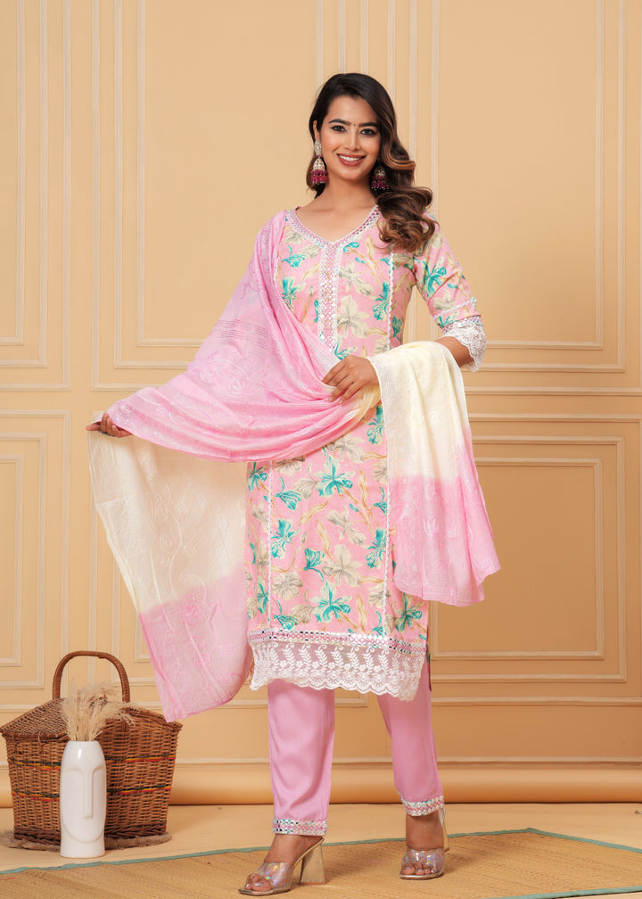 LACE LOVE REYON STRAIGHT KURTA SET