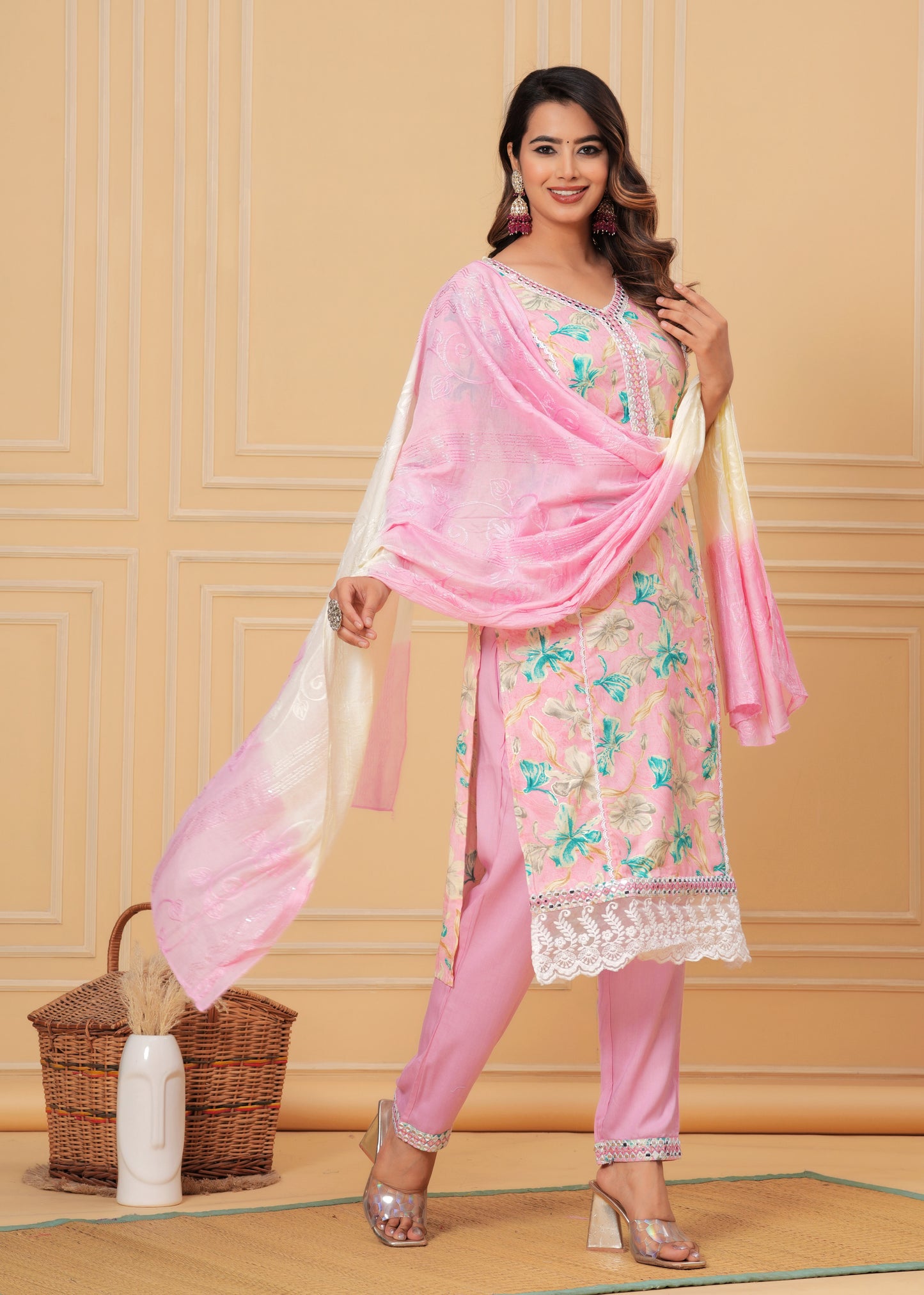 LACE LOVE REYON STRAIGHT KURTA SET