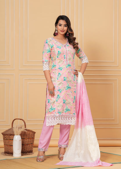 LACE LOVE REYON STRAIGHT KURTA SET