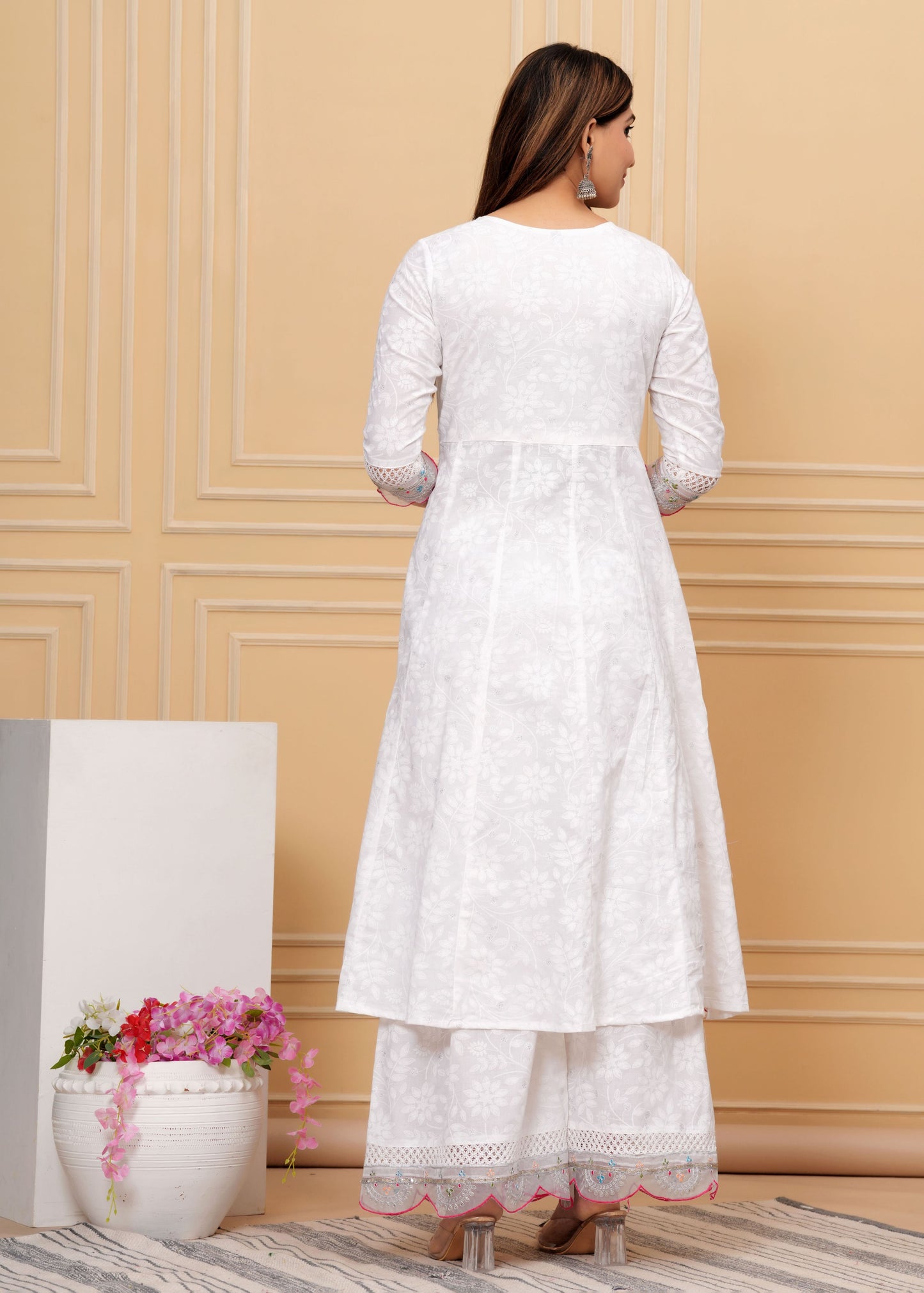 MOON WHITE SHRARA COTTON SUIT SET