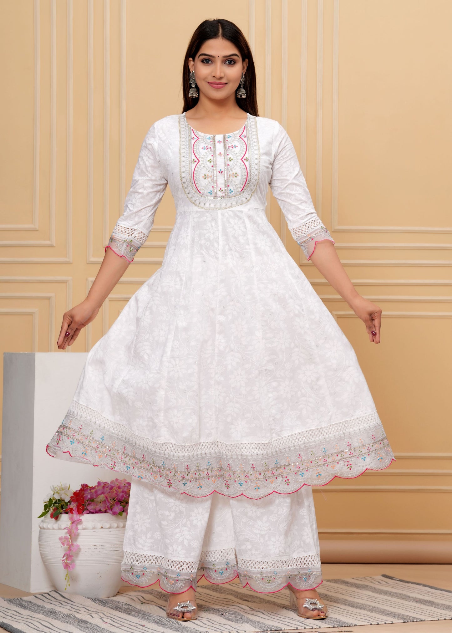 MOON WHITE SHRARA COTTON SUIT SET