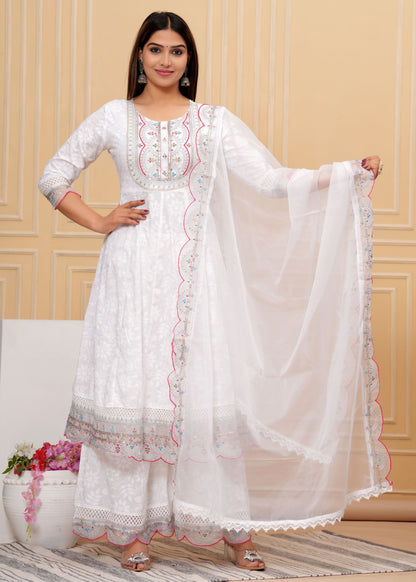 MOON WHITE SHRARA COTTON SUIT SET