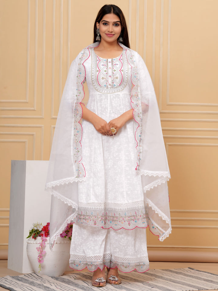 MOON WHITE SHRARA COTTON SUIT SET