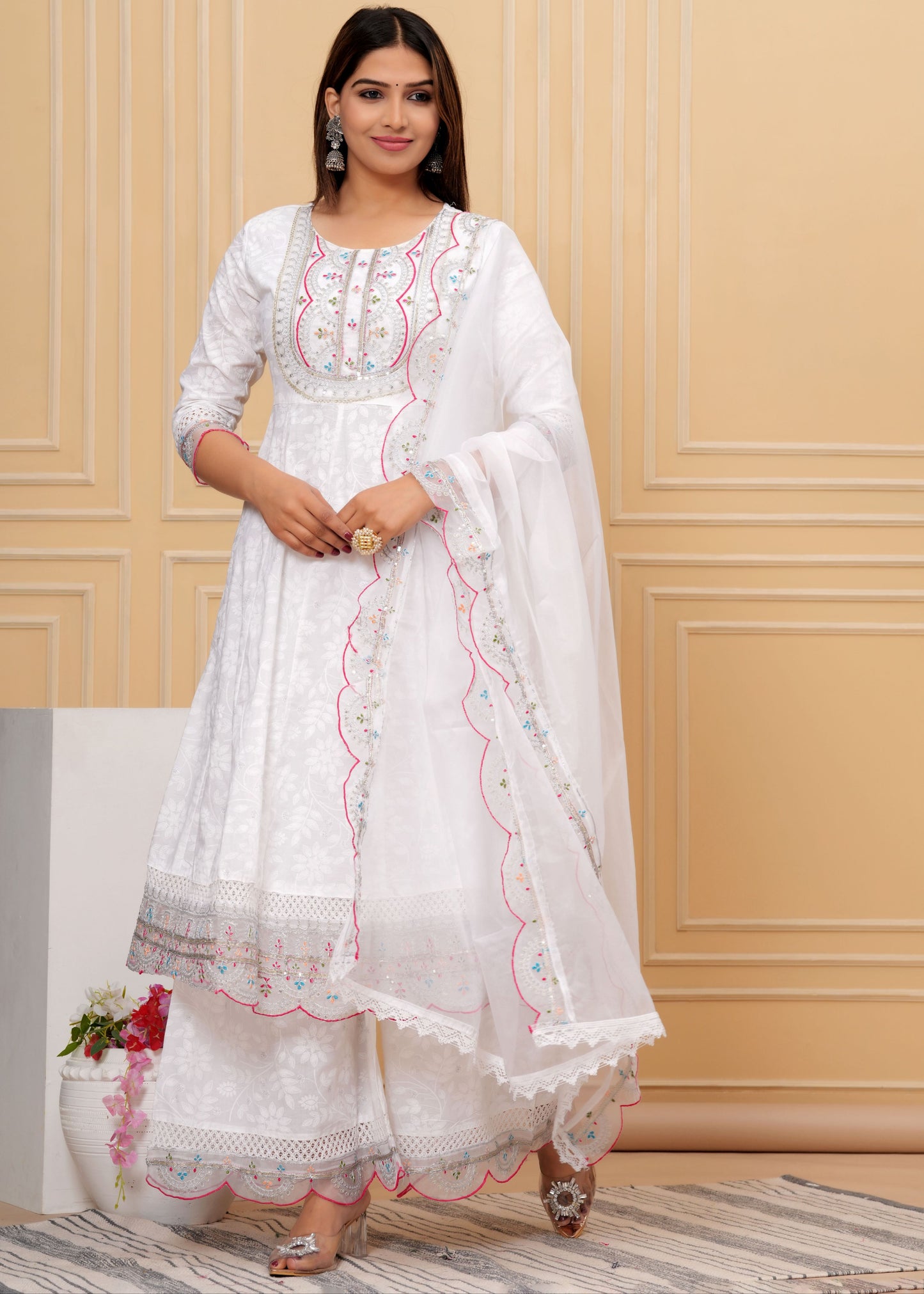 MOON WHITE SHRARA COTTON SUIT SET