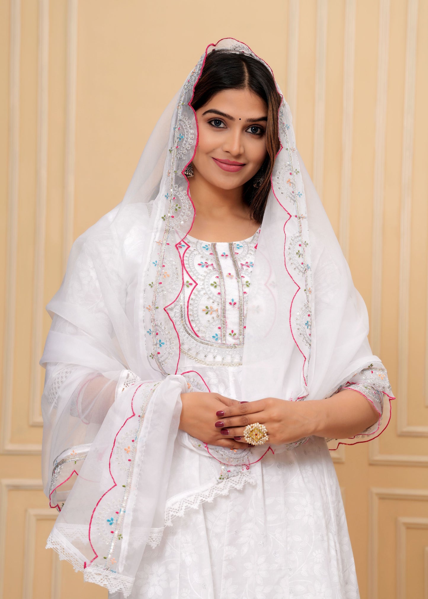 MOON WHITE SHRARA COTTON SUIT SET