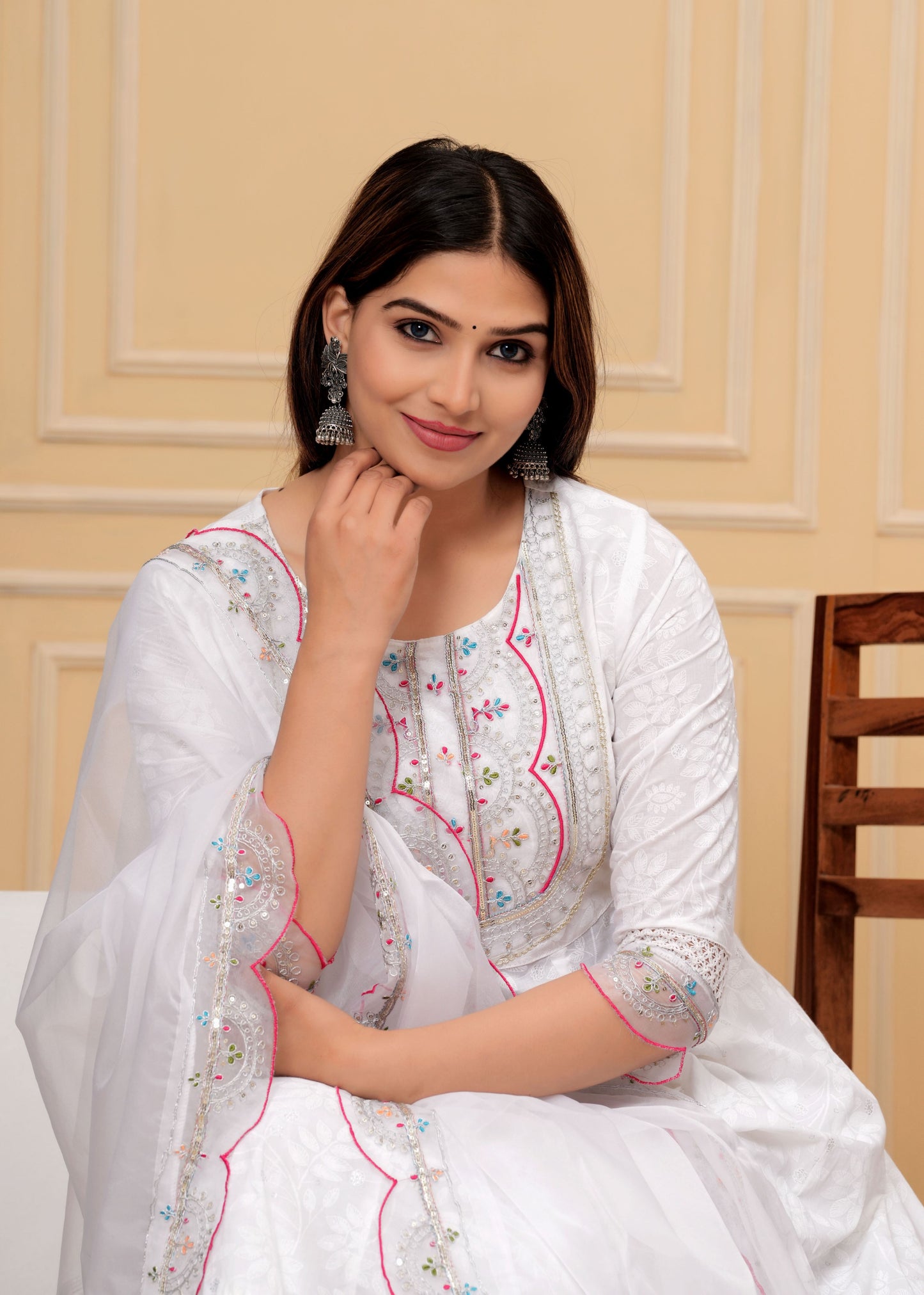 MOON WHITE SHRARA COTTON SUIT SET