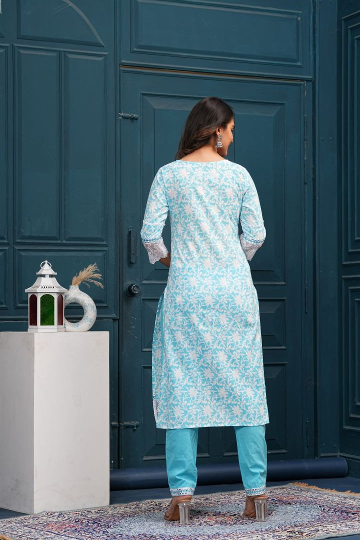 CAROLINA SKY BLUE REYON KURTA SET