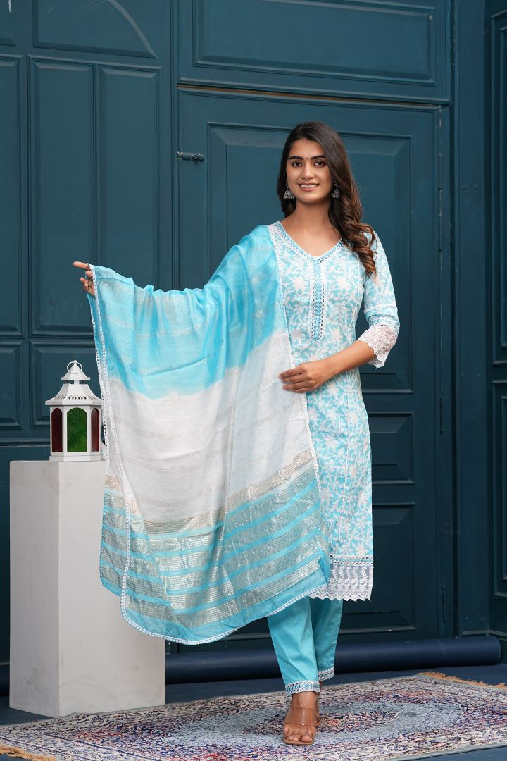 CAROLINA SKY BLUE REYON KURTA SET