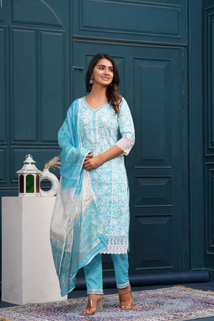 CAROLINA SKY BLUE REYON KURTA SET