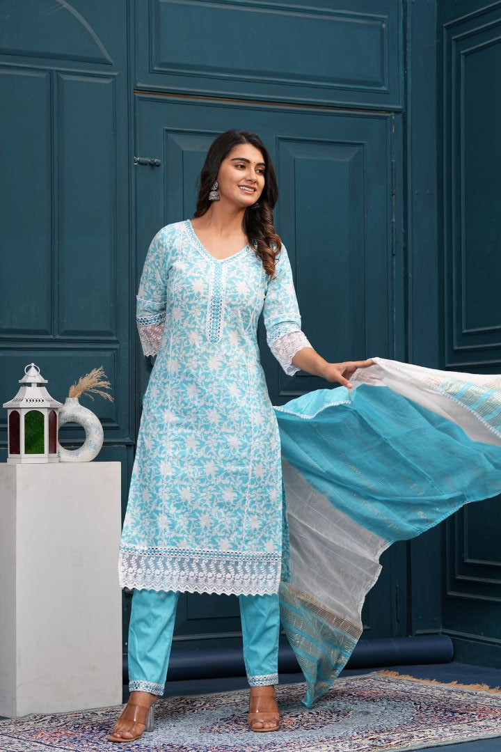 CAROLINA SKY BLUE REYON KURTA SET