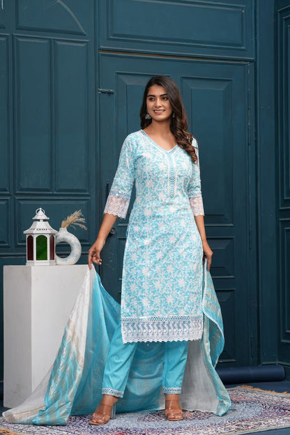 CAROLINA SKY BLUE REYON KURTA SET