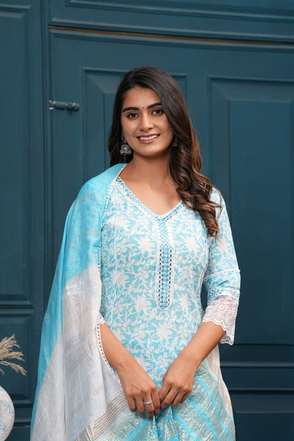 CAROLINA SKY BLUE REYON KURTA SET