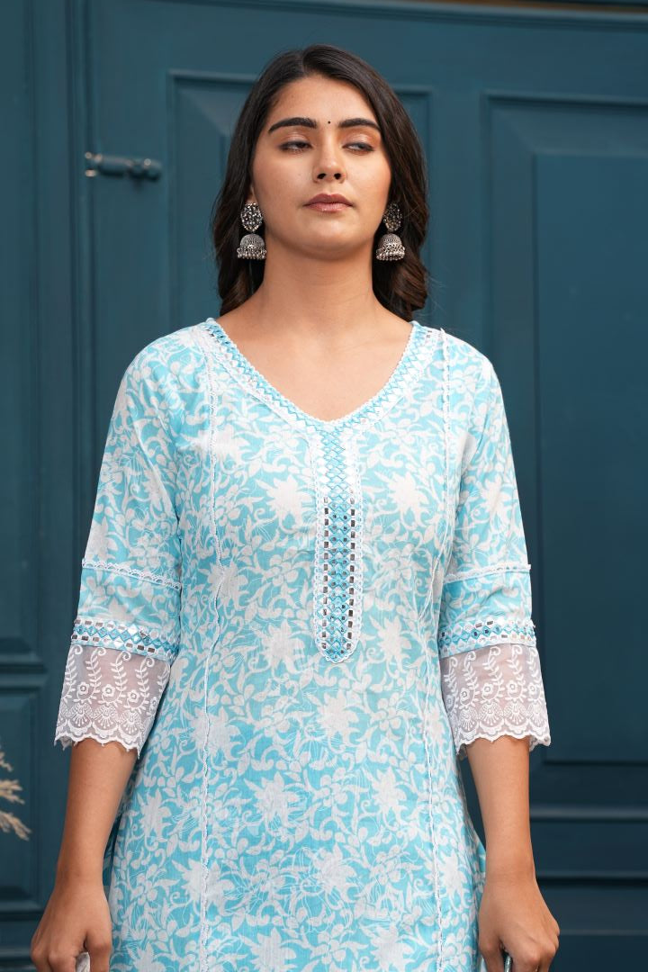 CAROLINA SKY BLUE REYON KURTA SET