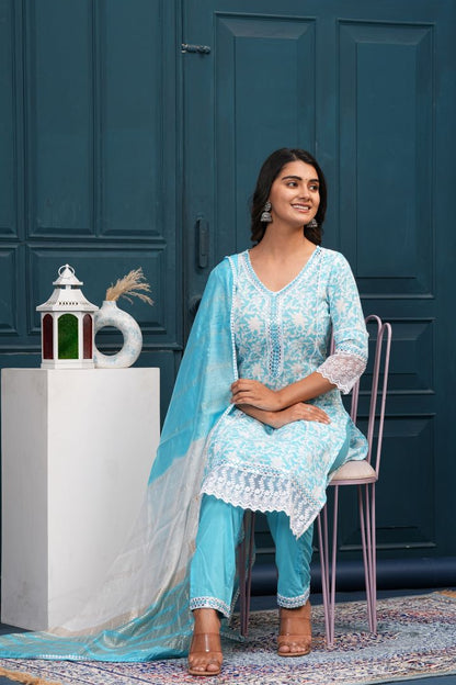 CAROLINA SKY BLUE REYON KURTA SET