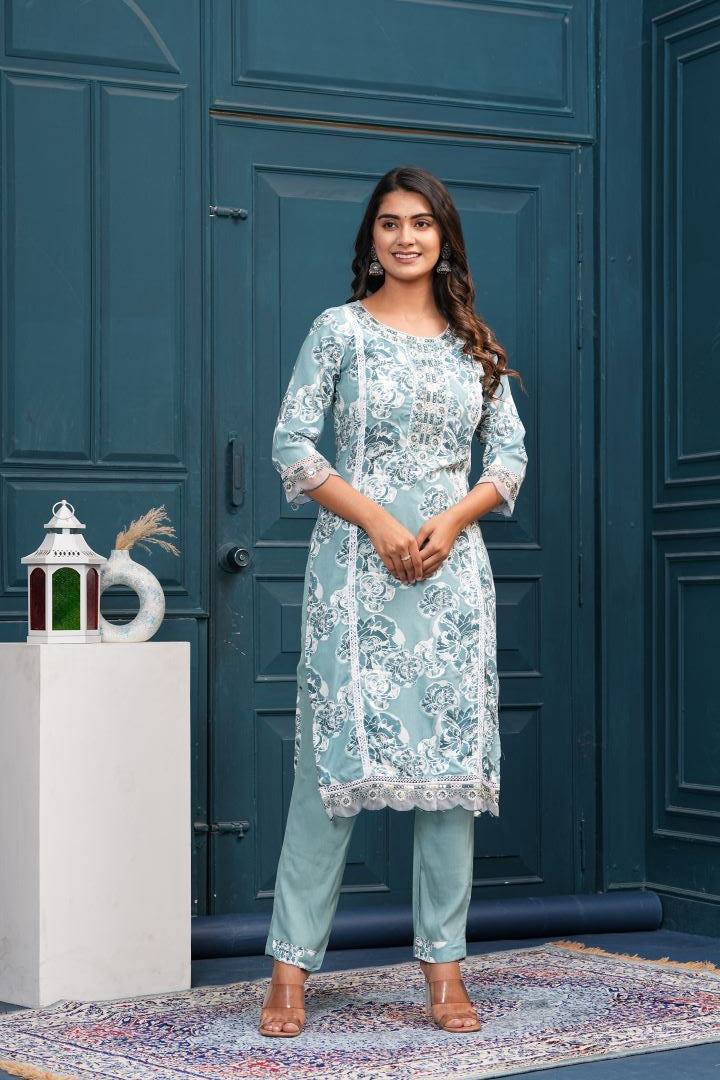 POWER BLUE PAKISTANI MUL COTTON KURTA SET