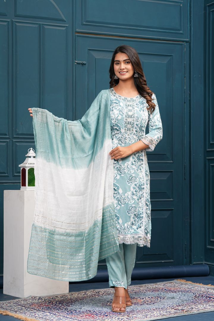 POWER BLUE PAKISTANI MUL COTTON KURTA SET