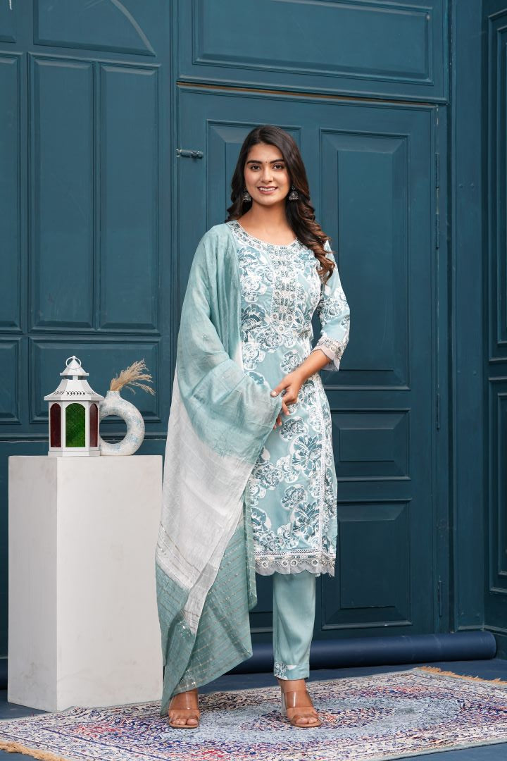 POWER BLUE PAKISTANI MUL COTTON KURTA SET