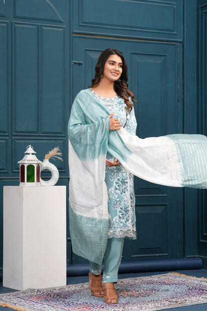 POWER BLUE PAKISTANI MUL COTTON KURTA SET