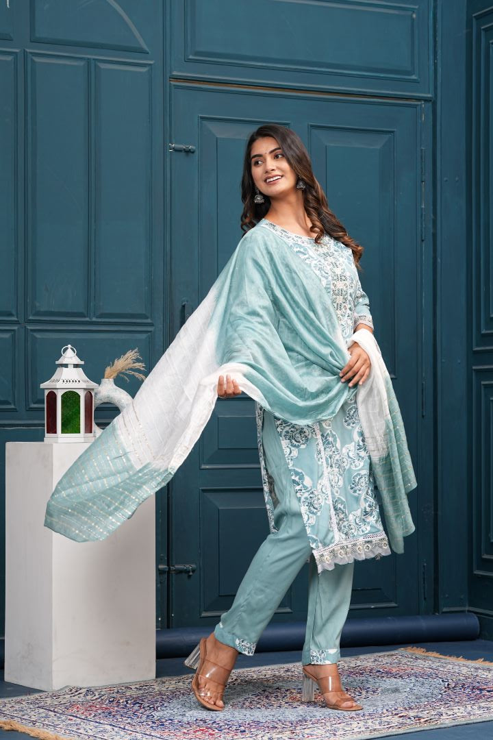 POWER BLUE PAKISTANI MUL COTTON KURTA SET