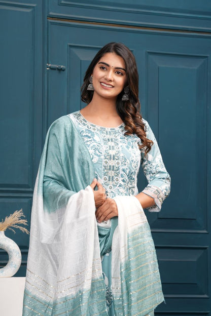 POWER BLUE PAKISTANI MUL COTTON KURTA SET