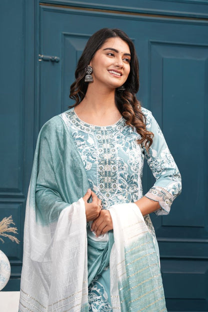 POWER BLUE PAKISTANI MUL COTTON KURTA SET