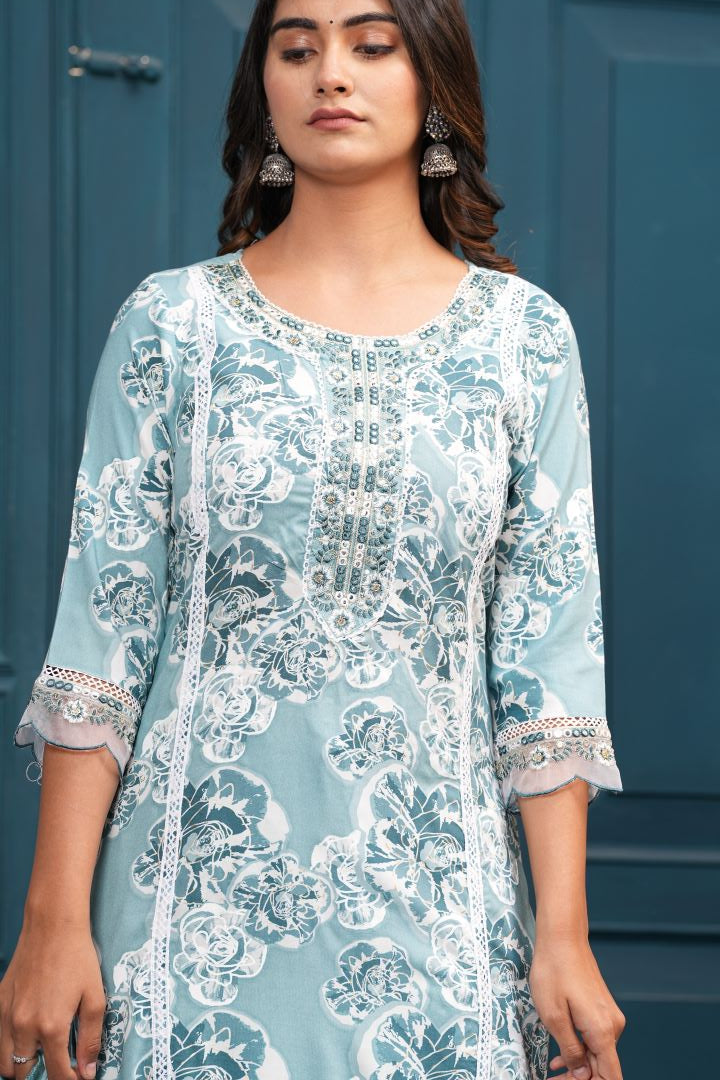 POWER BLUE PAKISTANI MUL COTTON KURTA SET