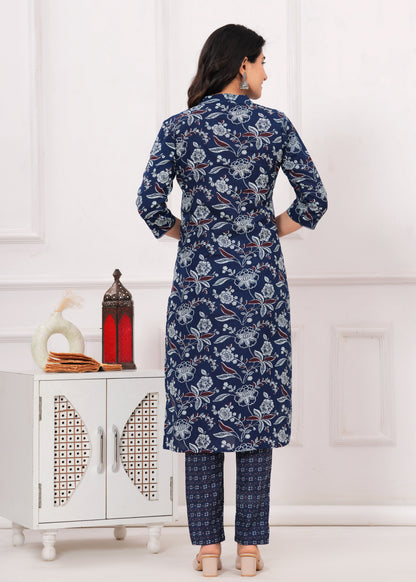 SAMPAVI BLUE COTTON ANGARKHA KURTA SET