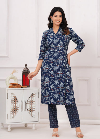 SAMPAVI BLUE COTTON ANGARKHA KURTA SET