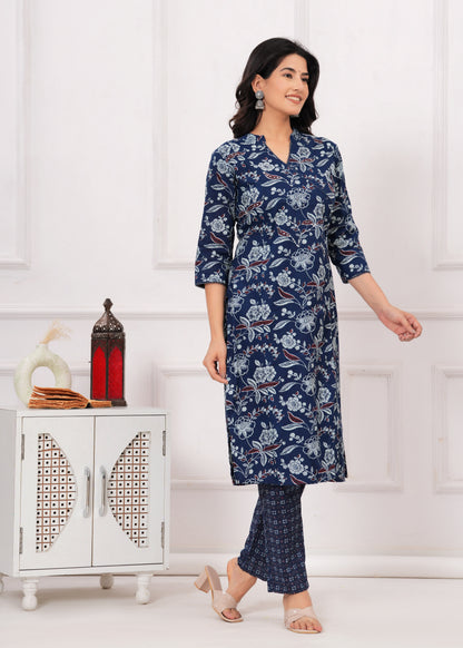 SAMPAVI BLUE COTTON ANGARKHA KURTA SET