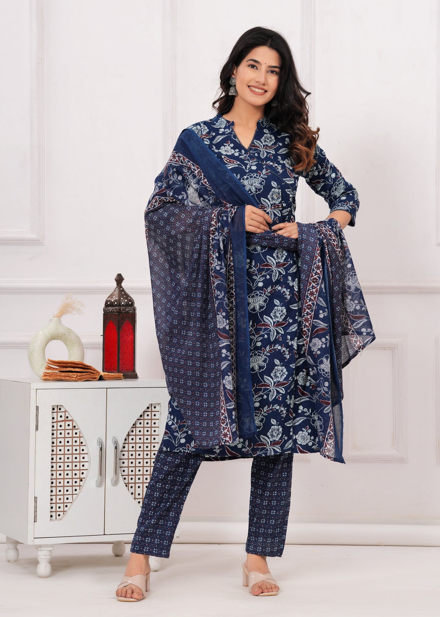 SAMPAVI BLUE COTTON ANGARKHA KURTA SET