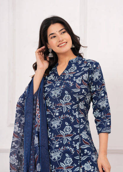 SAMPAVI BLUE COTTON ANGARKHA KURTA SET