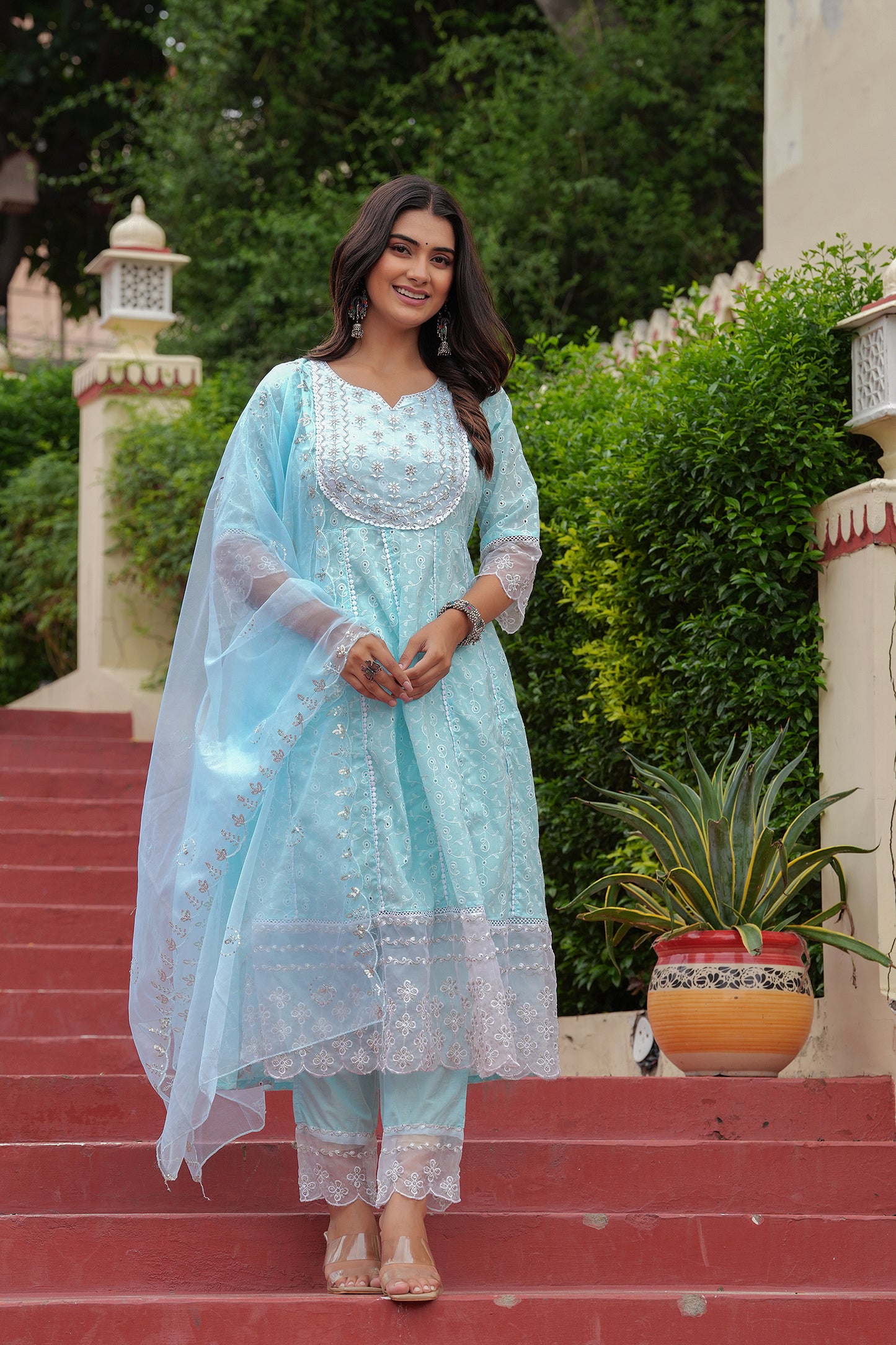 AKAYDA SKY BLUE  ANARKALI SUIT SET