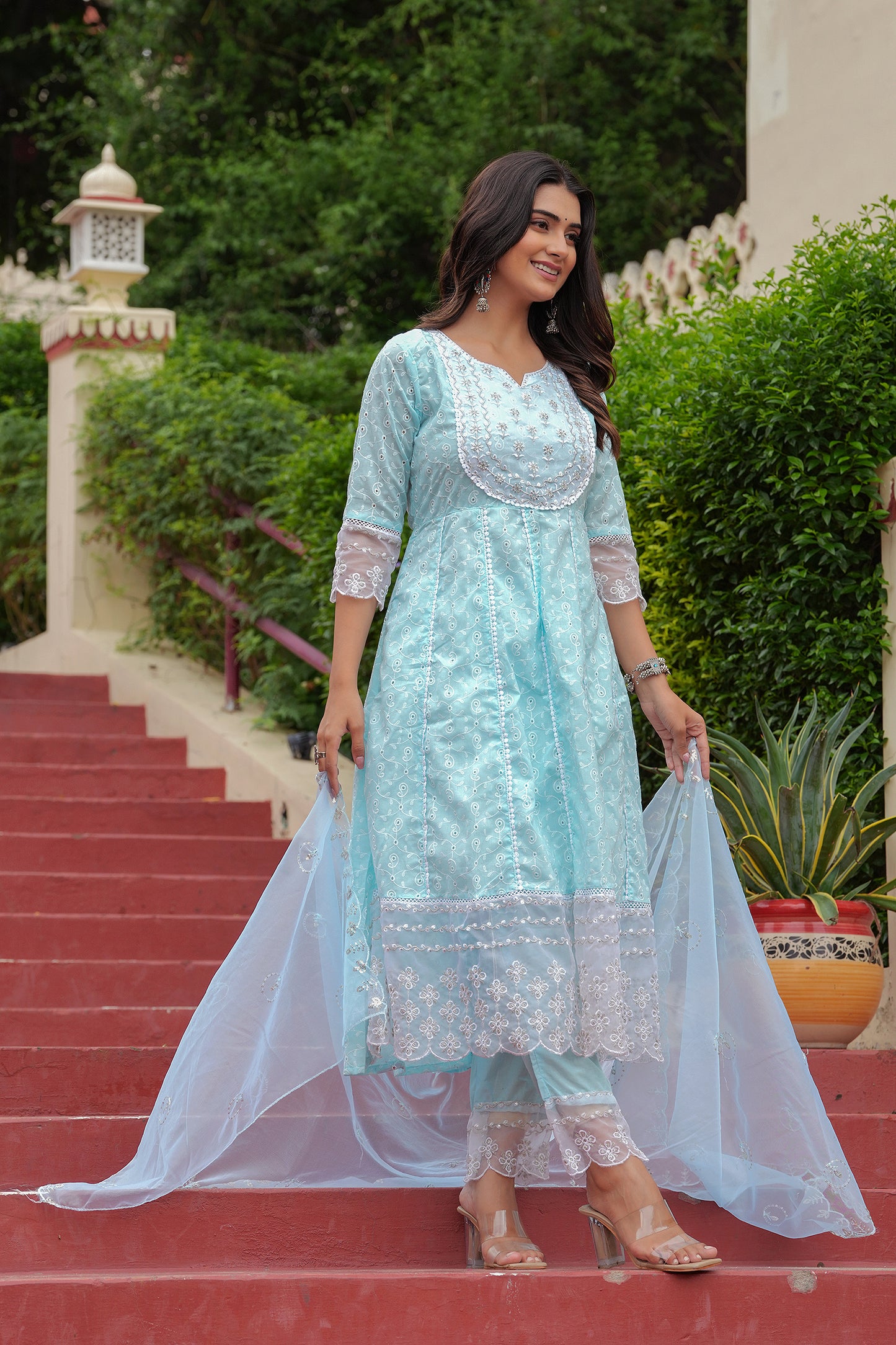 AKAYDA SKY BLUE  ANARKALI SUIT SET