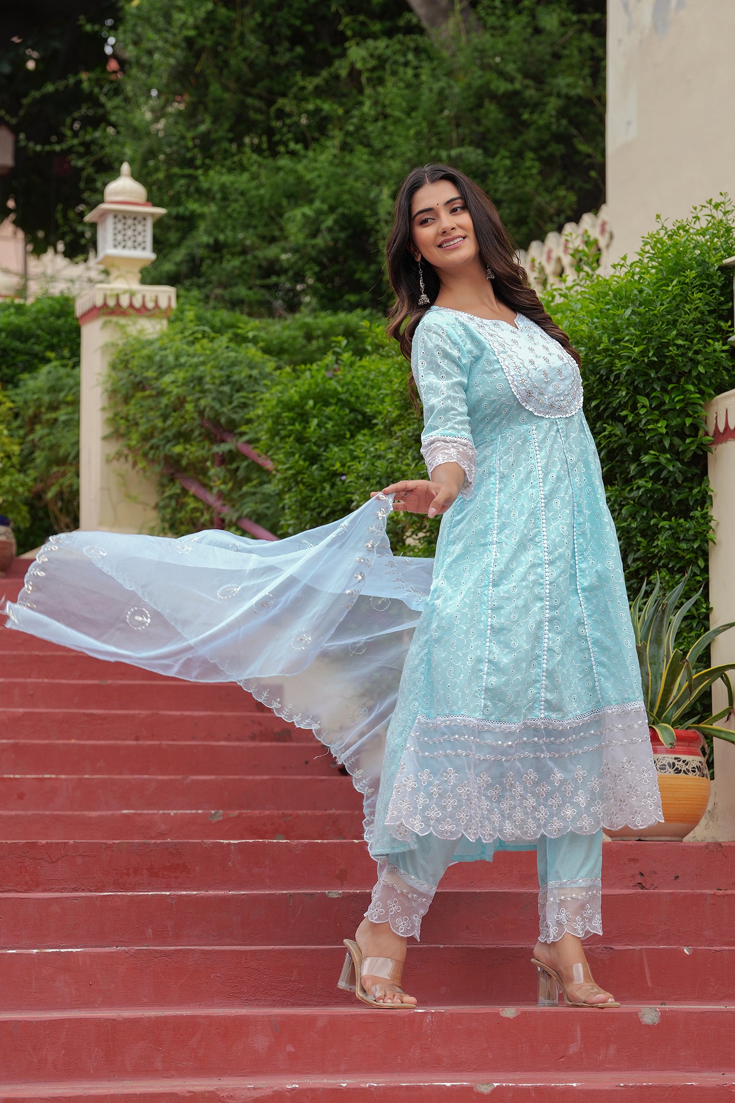 AKAYDA SKY BLUE  ANARKALI SUIT SET