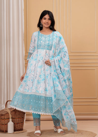 KESHINI BLUE ANARKALI SUIT SET