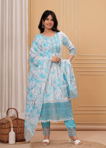 KESHINI BLUE ANARKALI SUIT SET