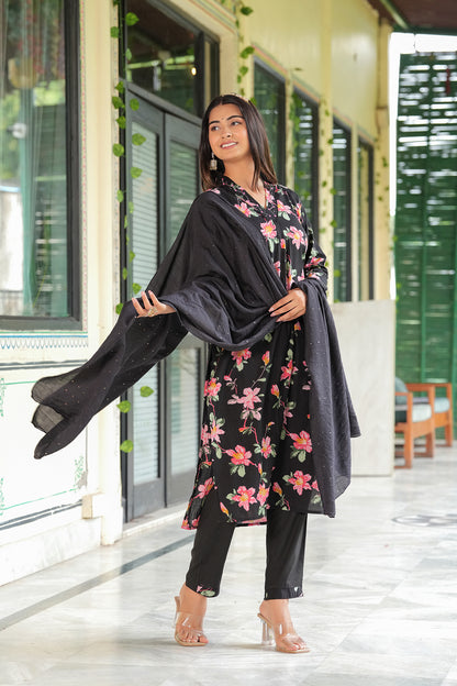 SUMMERISH BLACK STRAIGHT KURTA SET