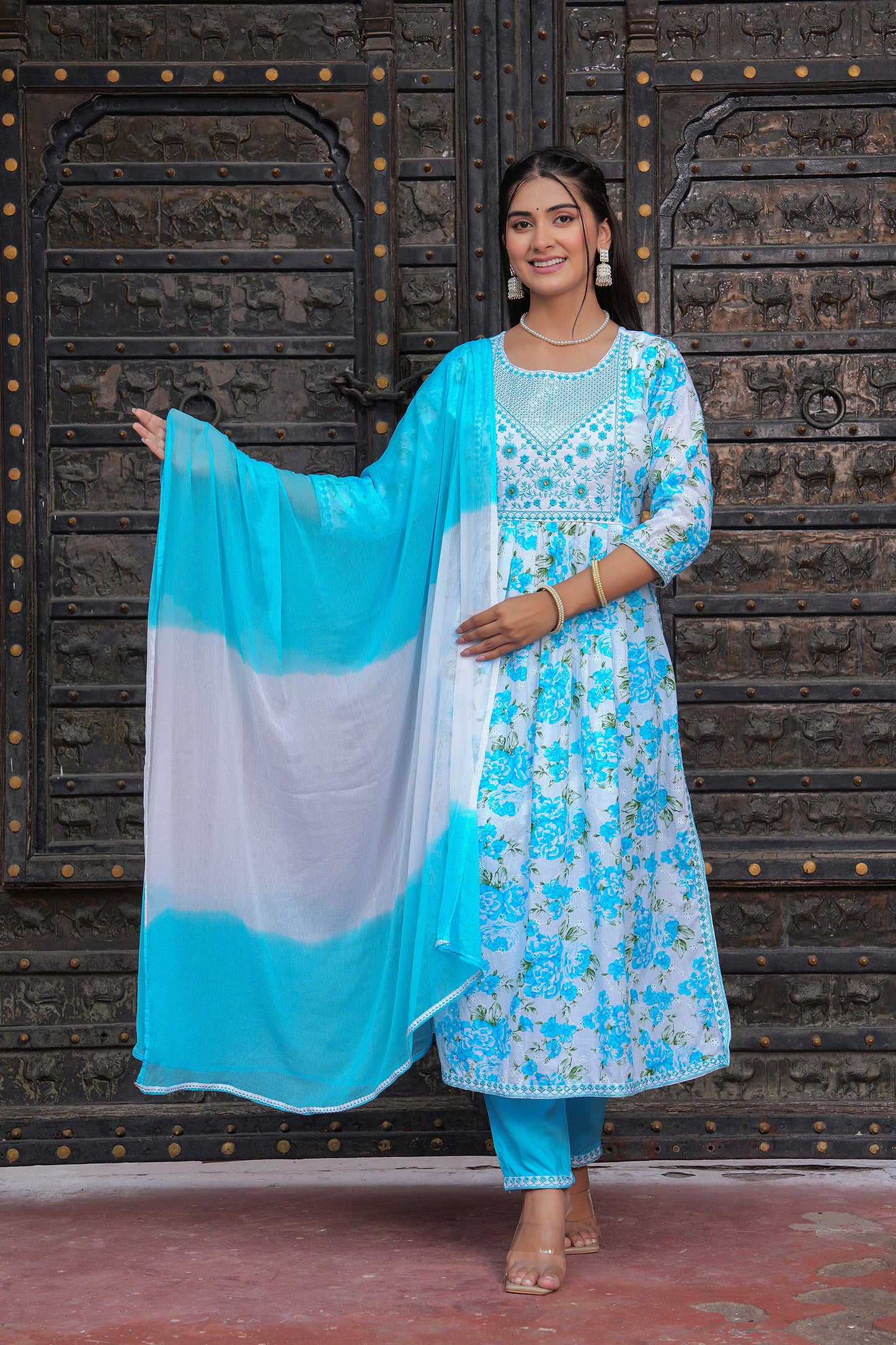 WHITE SAMRIDDHI NAYRA SUIT SET IN BLUE SHADE