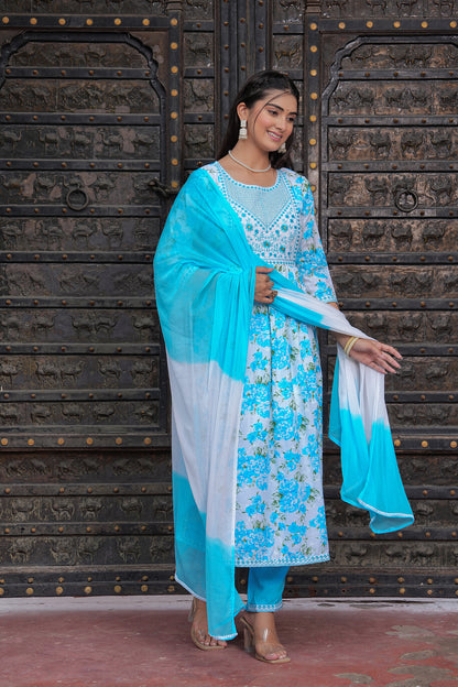 WHITE SAMRIDDHI NAYRA SUIT SET IN BLUE SHADE