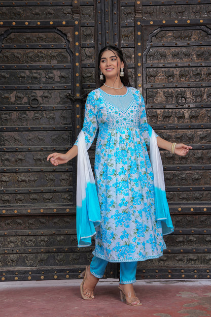 WHITE SAMRIDDHI NAYRA SUIT SET IN BLUE SHADE