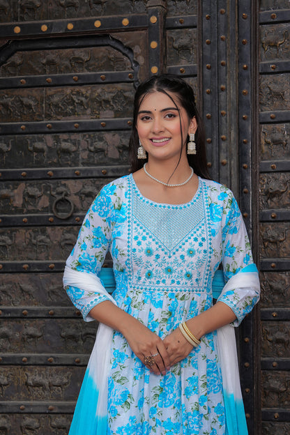 WHITE SAMRIDDHI NAYRA SUIT SET IN BLUE SHADE