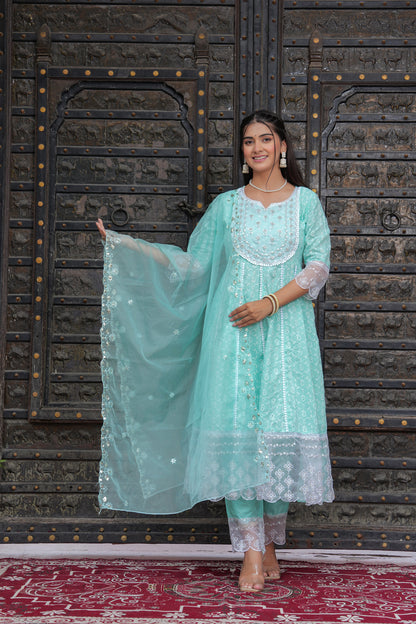 PARADISE GREEN ANARKALI SUIT SET