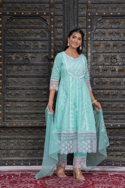 PARADISE GREEN ANARKALI SUIT SET